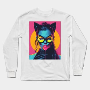 Cat-Eyed Diva: Colorful Bubble Gum Pop Art Long Sleeve T-Shirt